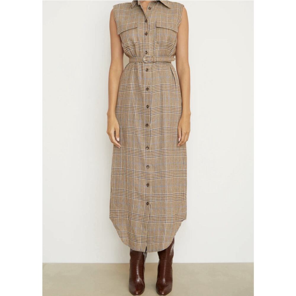 Brandon Maxwell Women's The Lilian Sleeveless Shirtdress in Brown Plaid Size 2